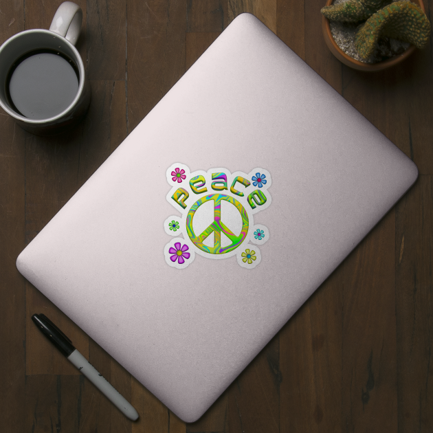 RetroTie Dye Peace Sign with Flowers by Roly Poly Roundabout